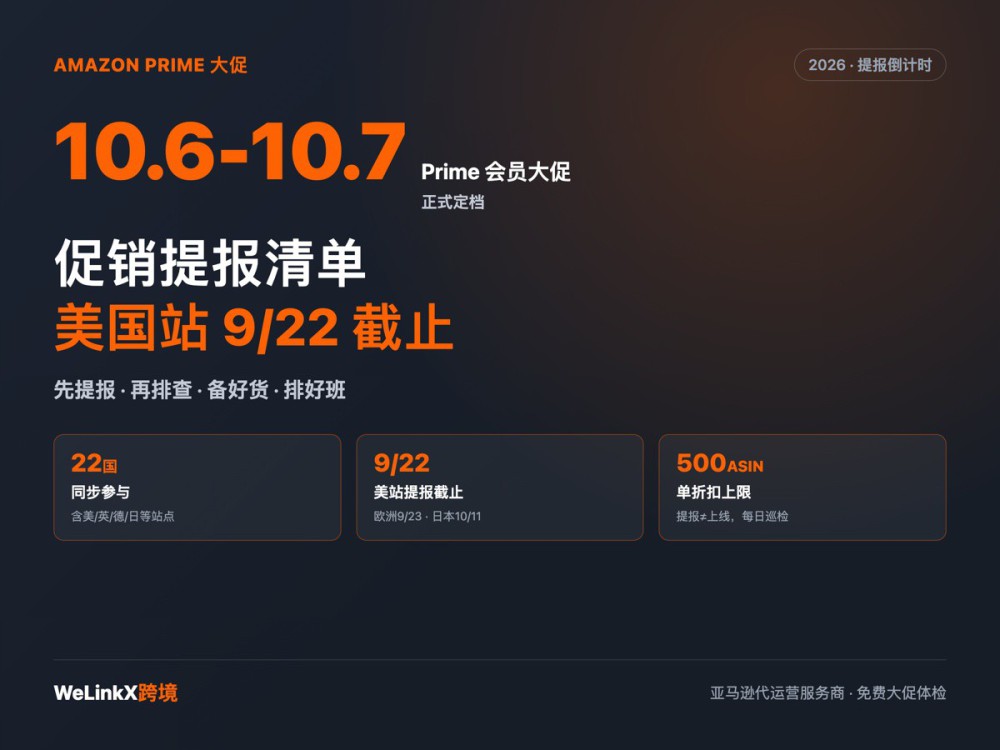 2026亚马逊Prime会员大促定档10/6-10/7：促销提报检查清单（附各站点截止日期）